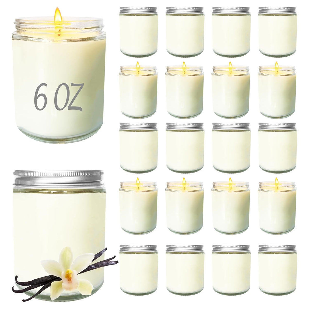 24 Pcs 6 Oz Vanilla Scented Soy Candles Set,Mason Jar Bulk Candles For Gifts,Aromatherapy Candle,Great Stress Relieving Scented Candle For Girls As A Gift For Birthdays, Weddings And More!