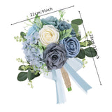 Set Of 4 Bridesmaid Bouquets For Wedding - Artificial Flowers Bouquets For Bridesmaids Small Floral Ceremony Anniversary Centerpieces Decorations - Dusty Blue And White?7 Inch