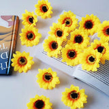 120 Pcs Artificial Sunflower Heads Faux Sunflower Heads In Yellow, 2.8'' And 3.5'' Sunflowers Silk Plastic Plants For Home Garden Wedding Party Decoration Wreath Diy Craft