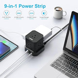 Surge Protector Power Strip 5 Outlets 4 USB Ports 2 USB C 10FT Flat Plug Extension Cord Black