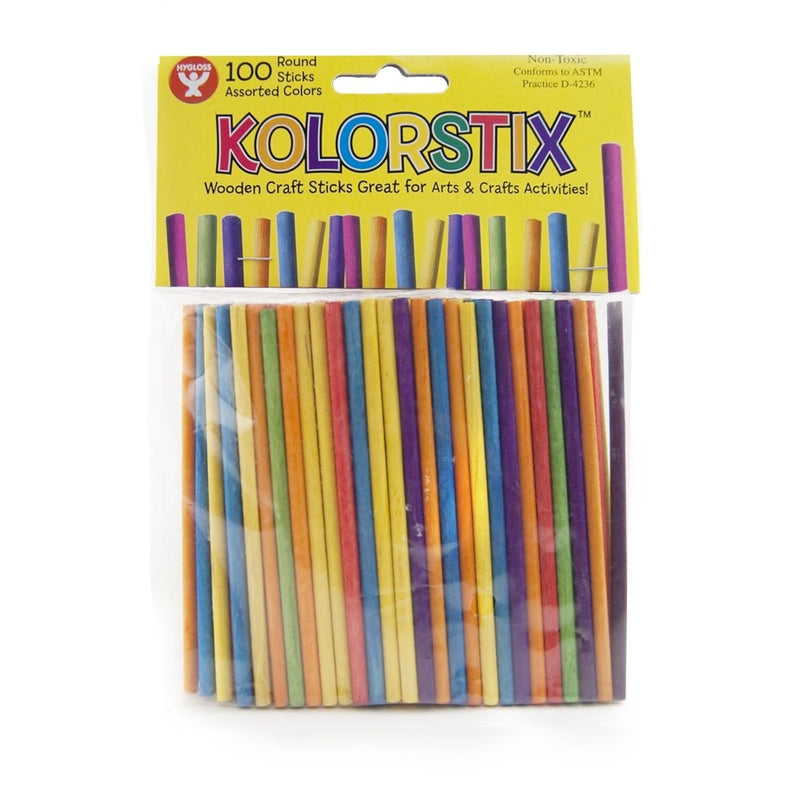 Colored Craft Sticks – Vibrant Round Wood Craft Sticks – 4 Inches, 100 Mixed C