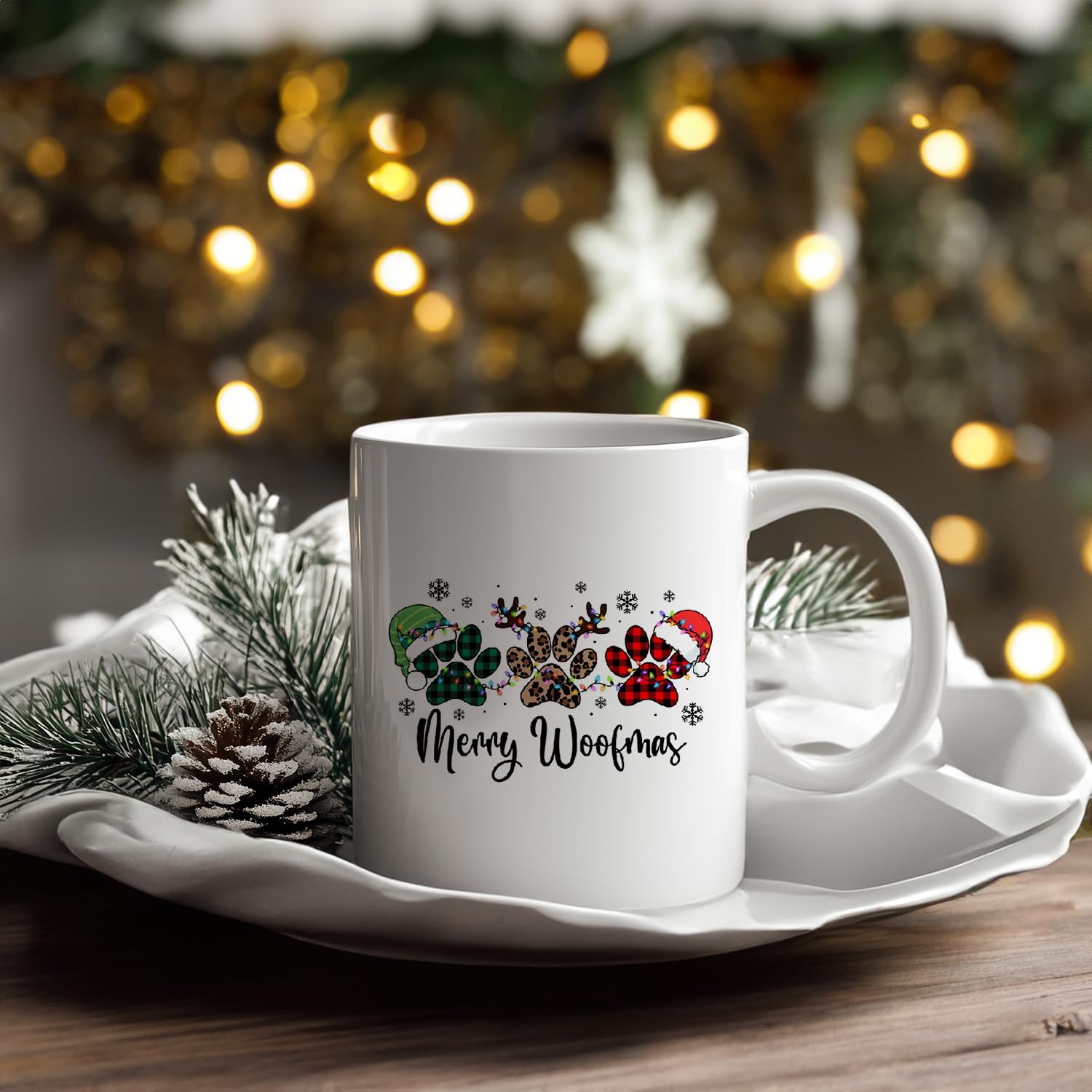 Christmas Dog Mugs, Merry Woofmas Christmas Dog Paw Coffee Mugs Gifts For Women Girls Dog Lovers, Holiday Drinking Party Mug For Table Decortaions, 11Oz Ceramic Cup