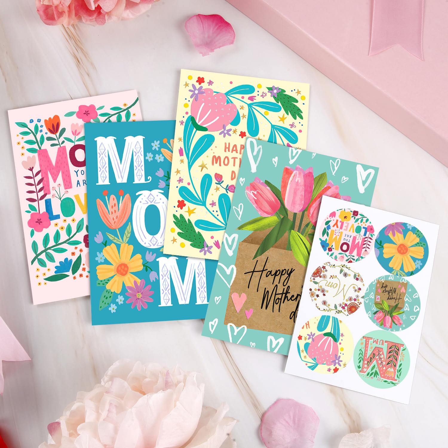 20 Pcs Happy Mother'S Day Greeting Cards Modern Floral Blank Note Cards With Kraft Envelopes Mother'S Day Present Gift Box Assorted Cards For Holiday Party Celebration Flowers Cards-4X6
