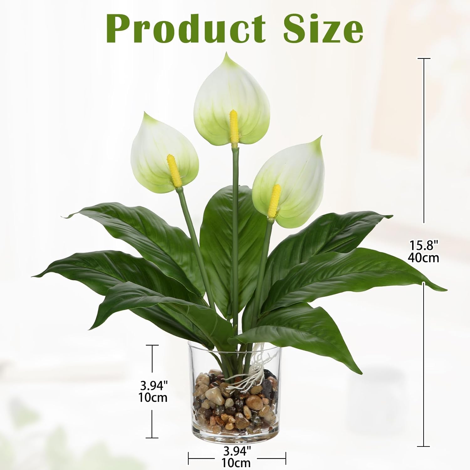 Fake Flowers In Vase 15.8" White Anthurium Artificial Flowers With Vase Tropical Flowers Artificial Realistic Faux Flower Glass Silk Flower Arrangements For Home Bathroom Kitchen Table Centerpiece