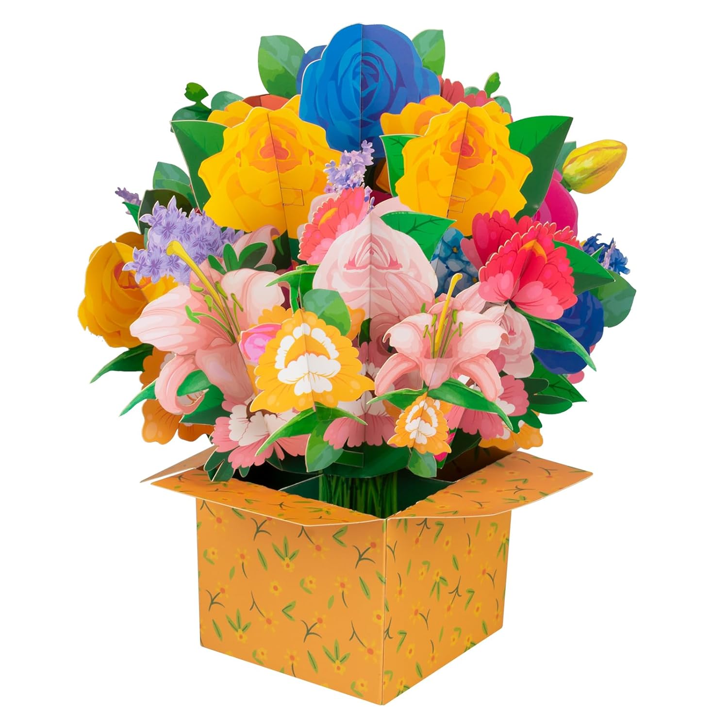 Multicolored Flower Square Box Pop Up Cards, Paper Flower Bouquet Greeting Cards With Blank Note Card & Envelope, Ideal Gift For Celebrating Love, Holiday, Birthday, Anniversary, Valentine'S Day