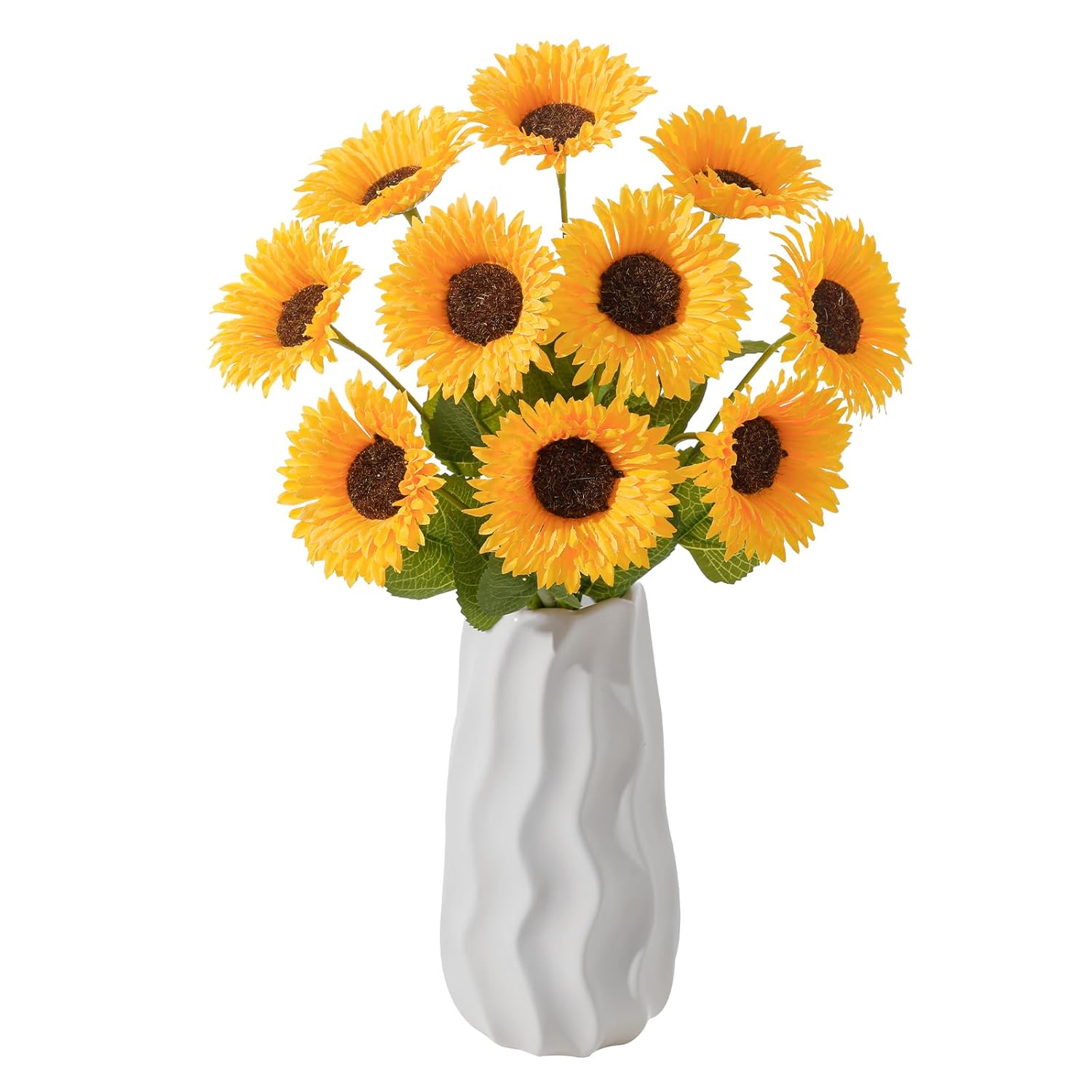 10Pcs Artificial Sunflower With Stems – Single Long Stem Silk Sunflower, Lifelike Yellow Fake Sunflower For Vase Diy Bouquet Wedding Centerpieces Party Garden Home Décor