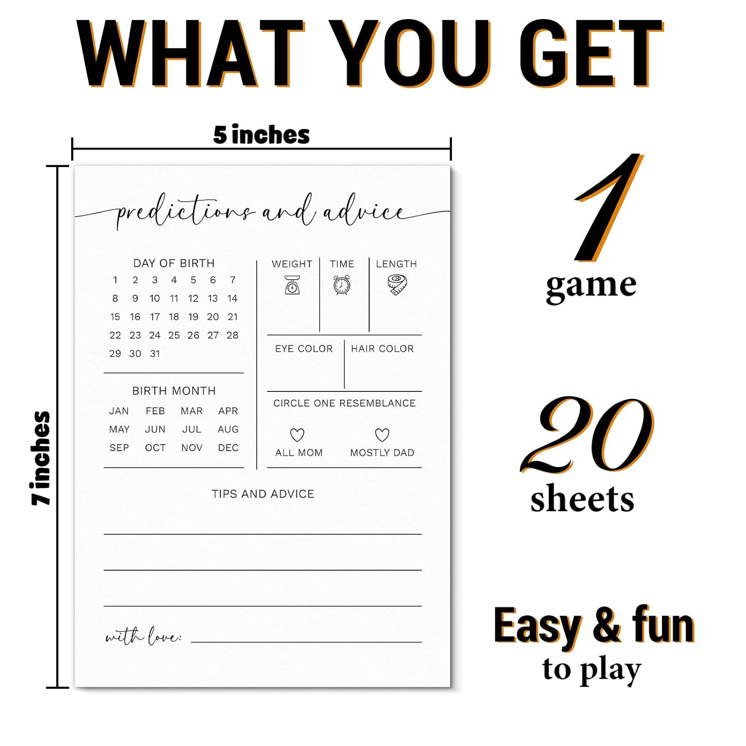 Baby Predictions For Baby Shower Advice Cards - Modern Minimal Baby Shower Games - Fun Gender Reveal Games For Boys & Girls - 20 Cards