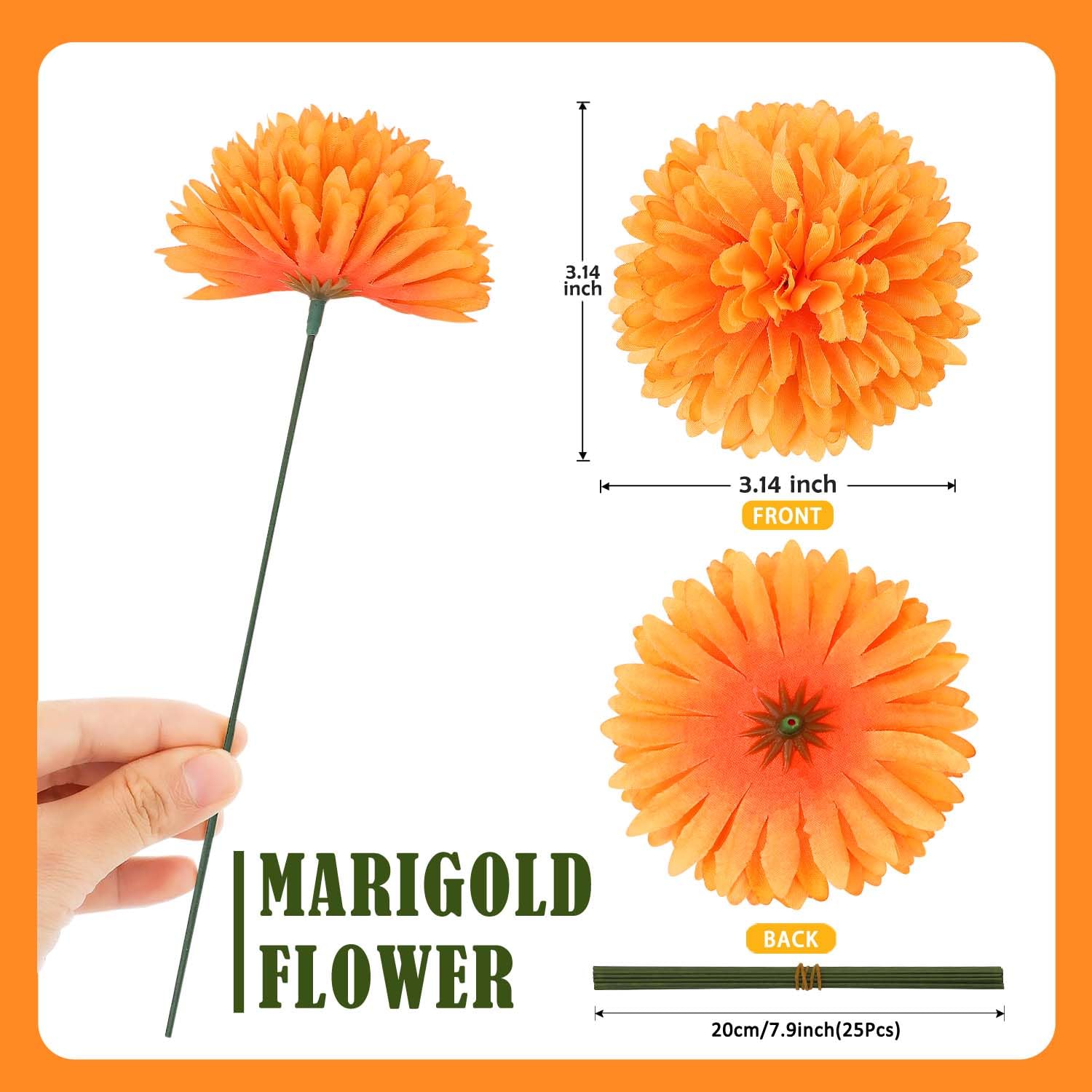 40Pcs Marigold Flowers Heads Bulk 3.15", Artificial Marigold Garland For Day Of The Dead Decor Diwali Cinco De Mayo Fiesta Wedding Festival Party Home Decoration (Orange+Yellow+Red)