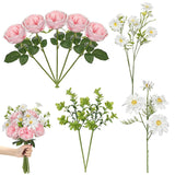 Peonies Artificial Flowers, 9Pcs Mixed Pink Faux Flowers With Peonies & Daisies, Up To 18.5 Inch Long Silk Fake Flowers For Vase Diy Wedding Bouquet Party Centerpieces Arrangement Home Decor
