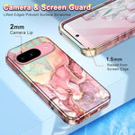 Pixel 9/9 Pro Case, Marble, 3-Layer, Shockproof, Slim, Anti-Scratch, Rose Gold