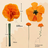 100 Pcs Marigold Flowers Heads With Floral Stems, Silk Orange Artificial Flowers For Diwali Day Of The Dead Diy Marigold Garland Wreath Decor (100)