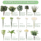 120Pcs 15 Kinds Artificial Eucalyptus Stems Mixed Faux Eucalyptus Stems Leaves And Flowers Bulk Silver Dollar Eucalyptus Stems For Floral Arrangements Wedding Home Vase Bouquet Greenery Decoration