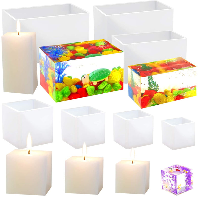 7 Pieces Square Resin Molds Rectangle Resin Molds Candle Mold Cube Cas