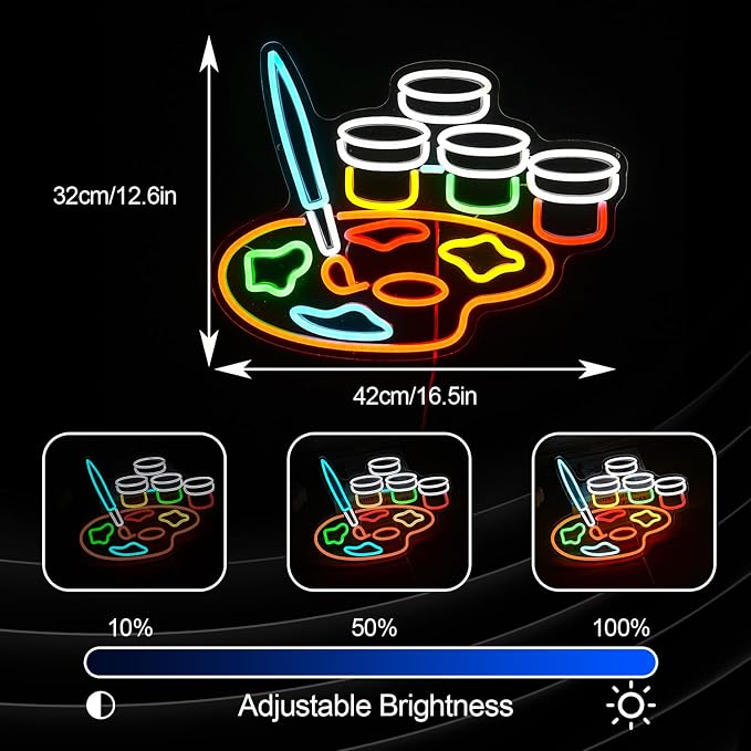 Painting Palette Neon Sign Multicolor LED Wall Light USB Dimmable Art Studio Classroom Decor