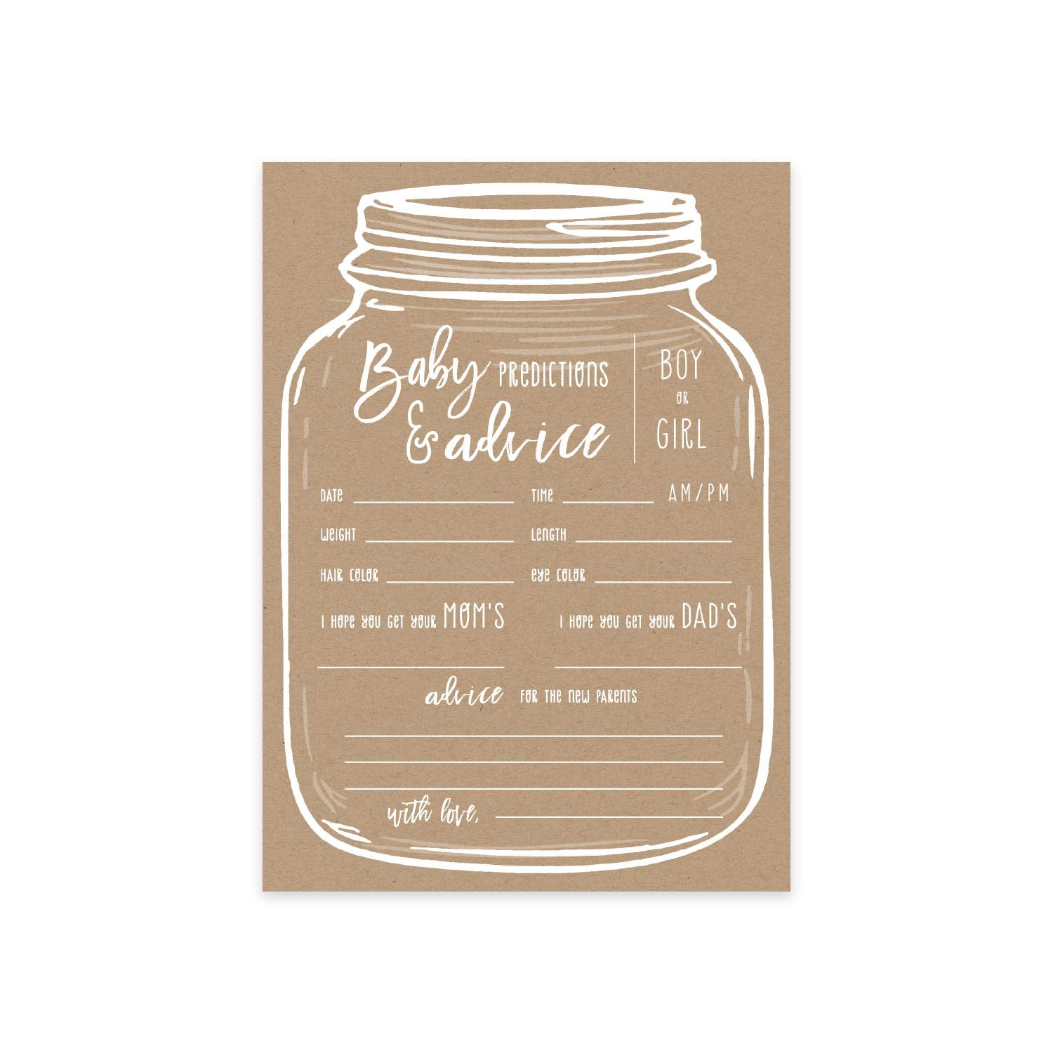 Cute Kraft Baby Shower Game / 50 Baby Prediction Cards / 5" X 7" Flat Fun New Baby Party Advice Cards/Rustic Farmhouse Gender Reveal Party Activity Sheets/Made In The Usa