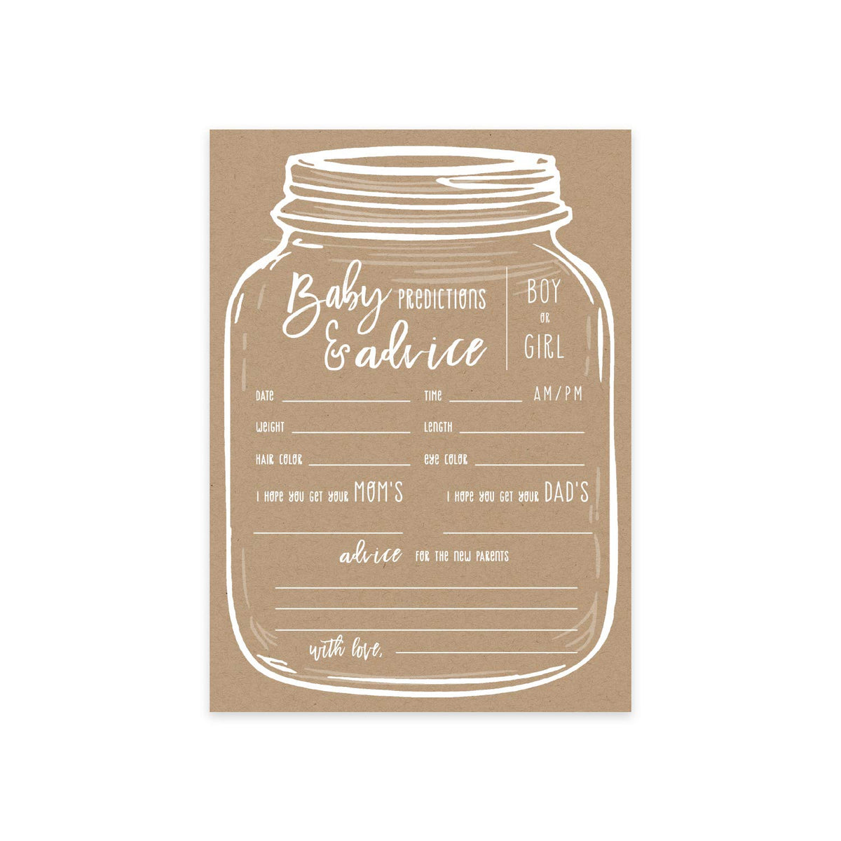 Cute Kraft Baby Shower Game / 50 Baby Prediction Cards / 5" X 7" Flat Fun New Baby Party Advice Cards/Rustic Farmhouse Gender Reveal Party Activity Sheets/Made In The Usa
