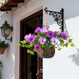 2 Set Artificial Outdoor Flowers With Hanging Basket, 2 Hanging Planters Faux Silk Morning Glory Flowers For Spring Summer Front Porch Garden Patio Home Decor(Light Purple Red)