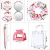 6 Set Baby Shower Game Prizes For Player Winners Tumblers With Lids Straws Mirrors Hair Scrunchies Pens Hair Clips Gift Bags For Baby Bridal Shower Wedding Game Favors(Pink Flower)