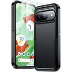 Pixel 9/9 Pro Case, Dual Layer, 10FT Drop Protection, 2 Screen Protectors, Black