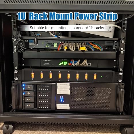 8 Outlet 1U Rack Mount PDU Power Strip 1200J Surge Protector 6FT Cord Metal Black