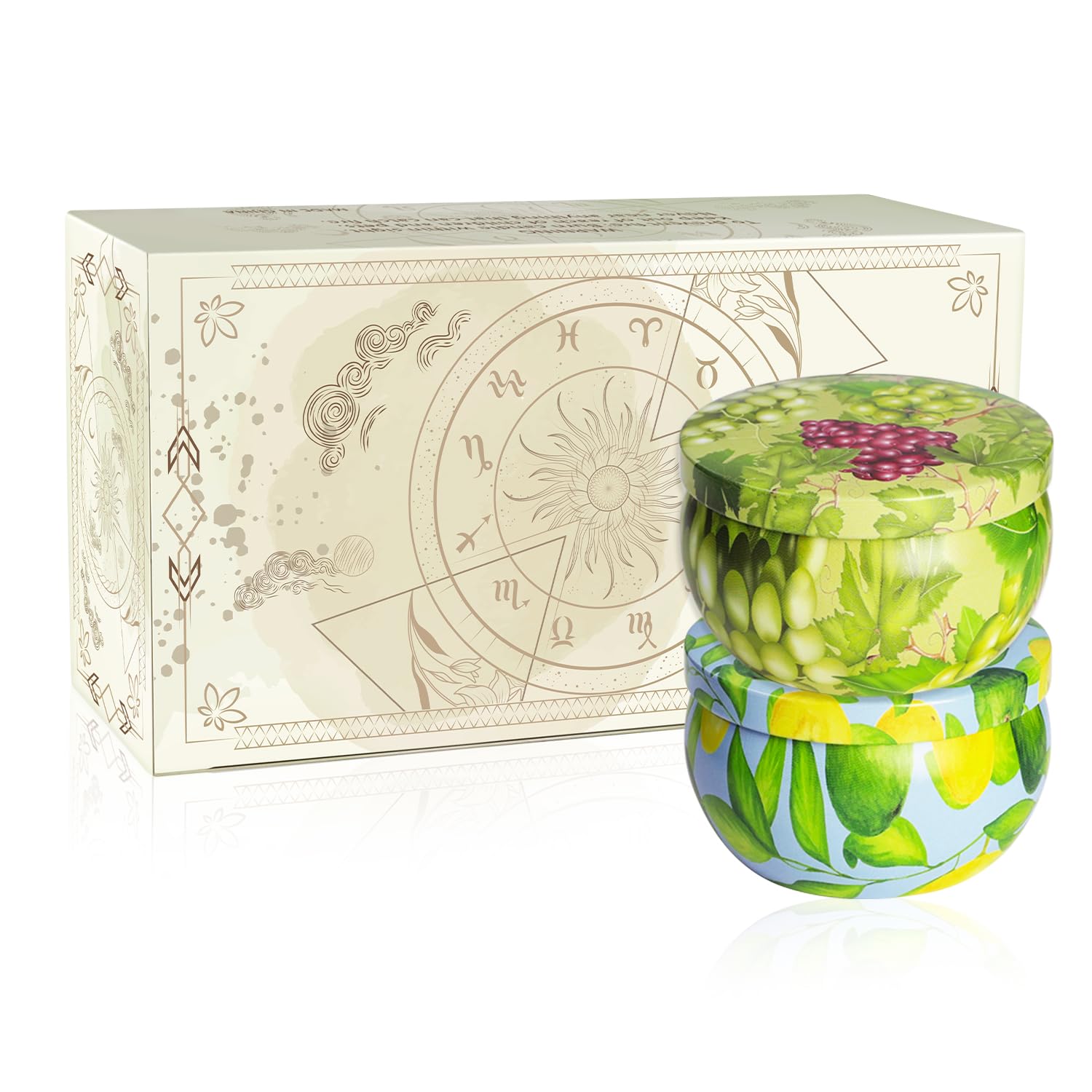 Set Of 2 | 2.5-Ounce Scented Jar Candles - Fruit Style - Perfect For Home, Spa, Yoga Studio - Vibrant Colorful Iron Can Jars Candles(Grapes & Guava Fragrance)