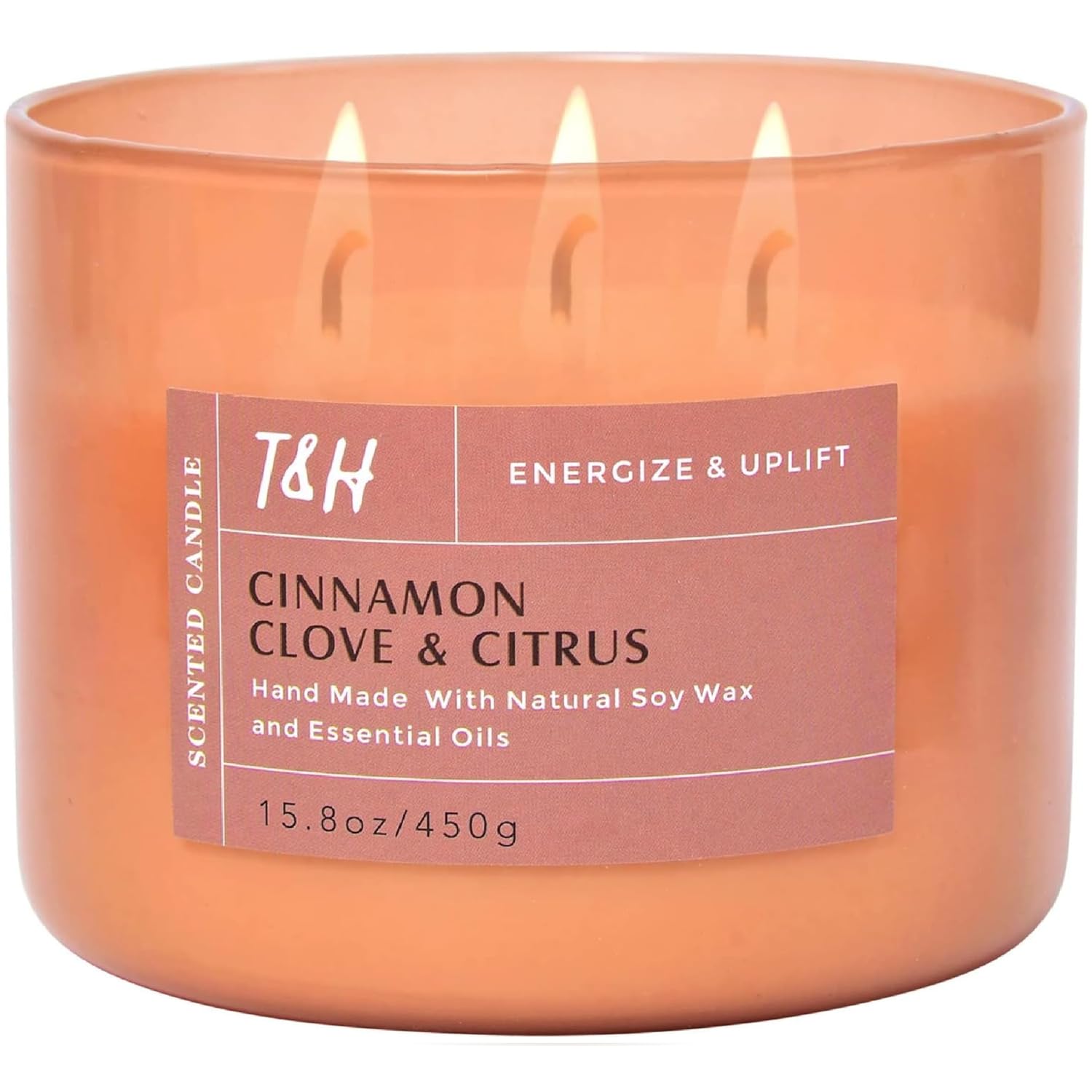 Cinnamon Clove Citrus 3 Wick Soy Candle Large 15.8Oz | Spiced Orange Scented Candles For Home | Clean Burn Long Lasting Candle | Warm Cozy Aromatherapy Candle | Housewarming Birthday Gift