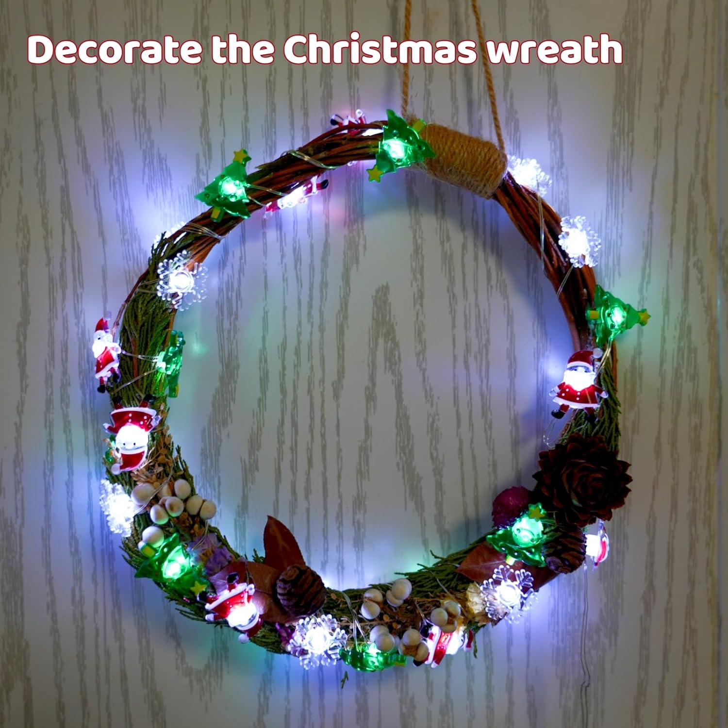 Christmas Lights Santa Snowflake Christmas Tree String Lights, 30 Leds 10Ft Battery Powered, Christmas Decorations Xmas