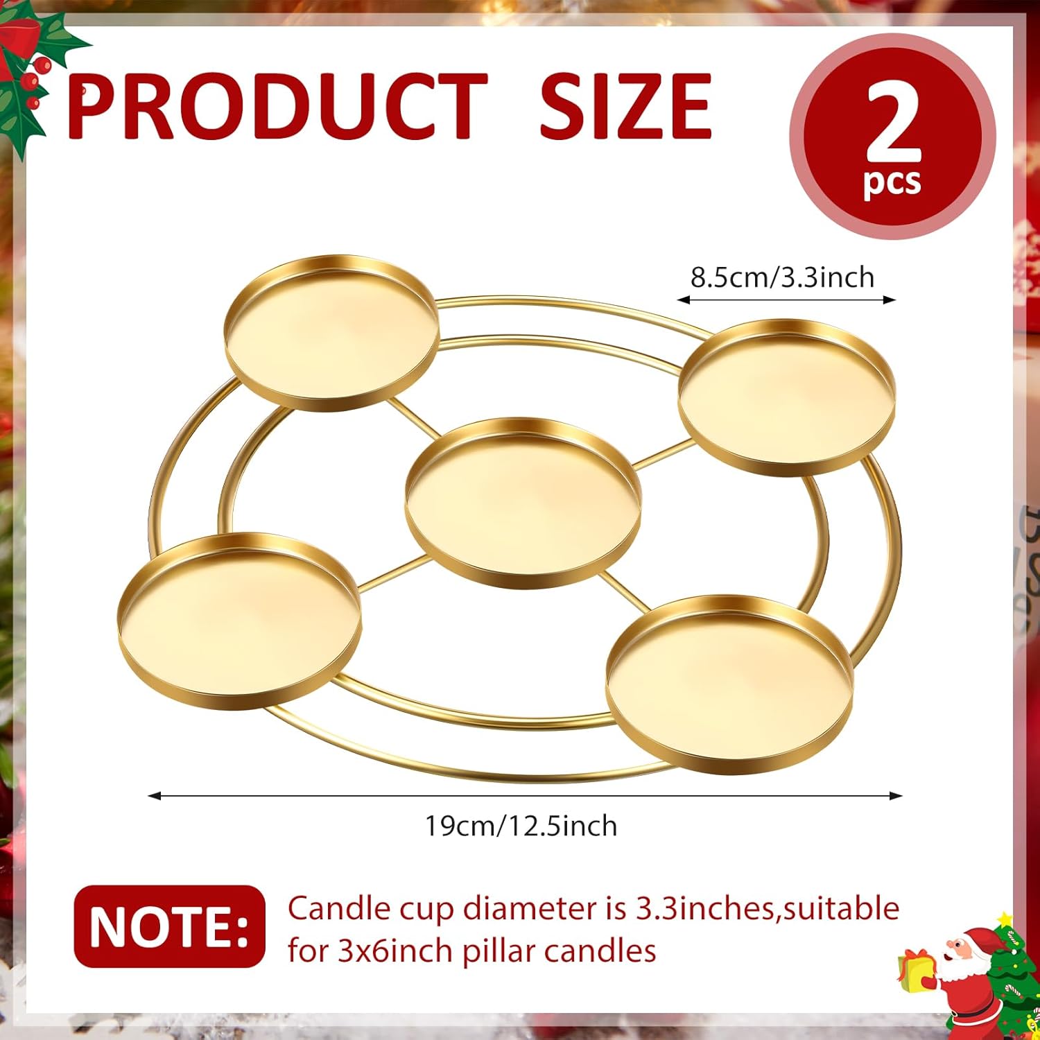 2 Pcs Christmas Advent Candle Wreath Ring Metal Candle Holder For Pillar Advent Rustic Candlesticks Holders For Xmas Table Centerpiece Decor Home (Wide,Round)