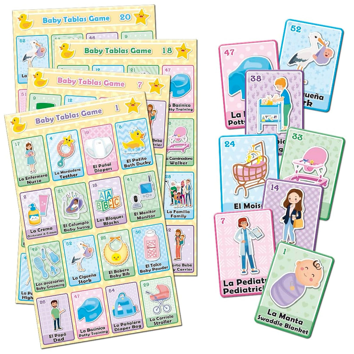 Baby Shower Loteria Fiesta Bilingual Game - Mexican Bingo In English And Spanish, For Up To 20 Players
