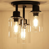 3 Light Black Semi Flush Mount Ceiling Light with Clear Glass Shades Modern Fixture