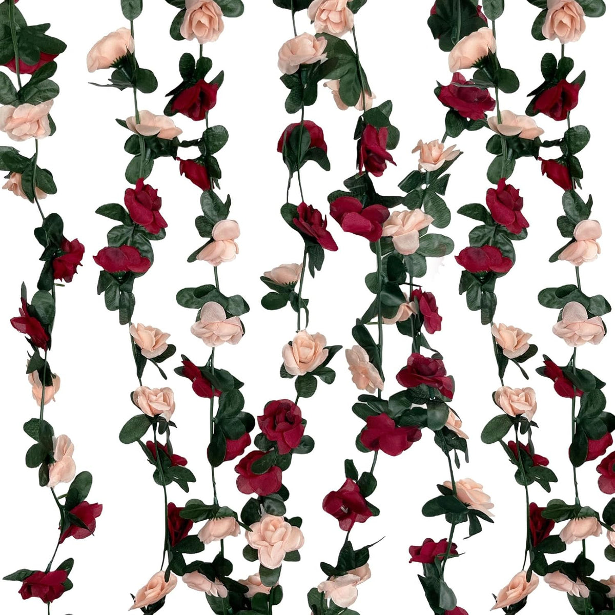 8Pcs 63Ft Burgundy Rose Garland, Fake Flower Vines, Artificial Vine Flowers, Rose Hanging Garland For Party Wedding, Garden, Room Table, Christmas, Backdrop Wall Arch Decor