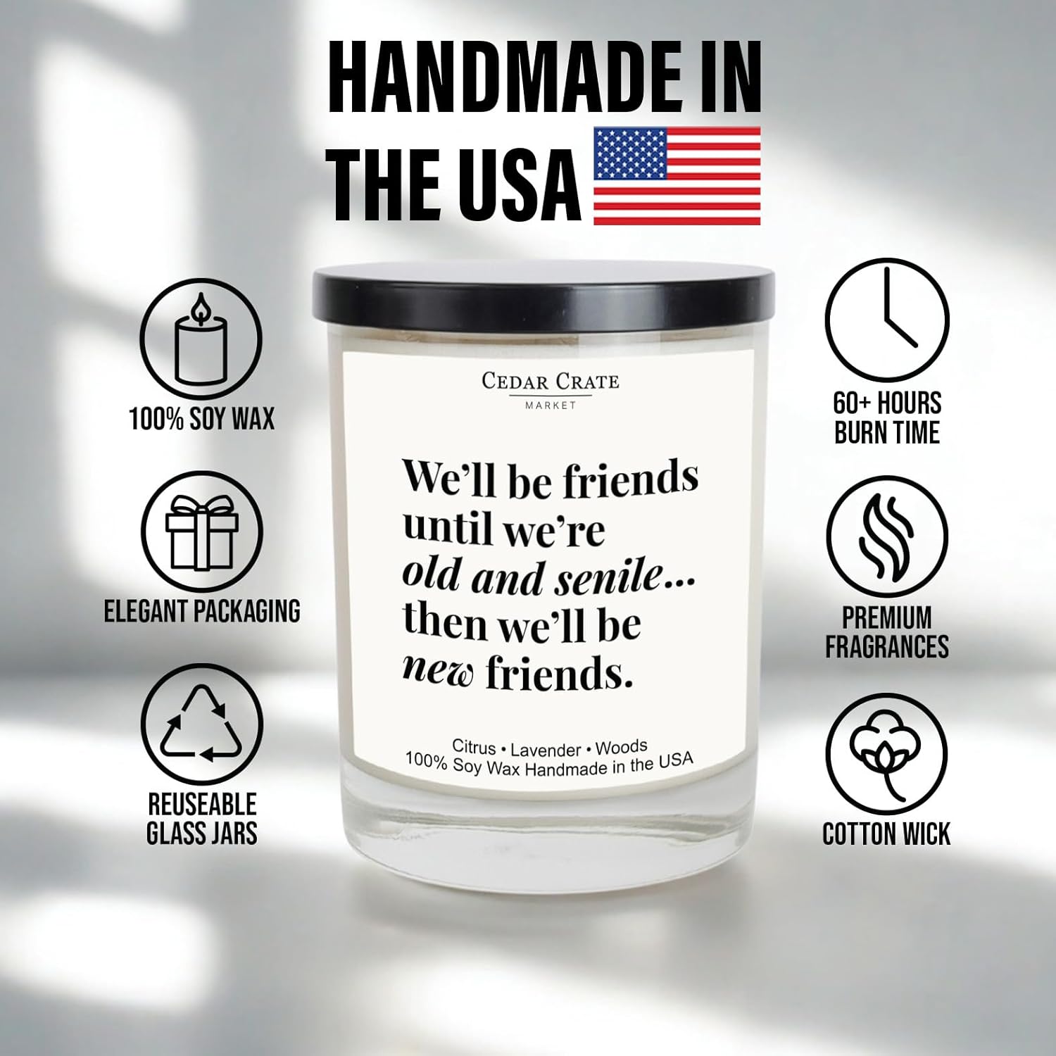 Funny Birthday Gifts For Women, Men & Best Friends - Lavender Citrus Candle, 13.5 Oz - 60+ Hour Burn Time, Christmas Gifts For Women, Friendship Presents For Women - Made In Usa
