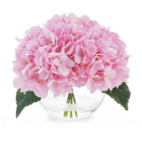 Hydrangea Artificial Flowers With Vase Blue Silk Fake Flowers Arrangements In Glass Vase With Faux Water For Home Decor Indoor (Pink)