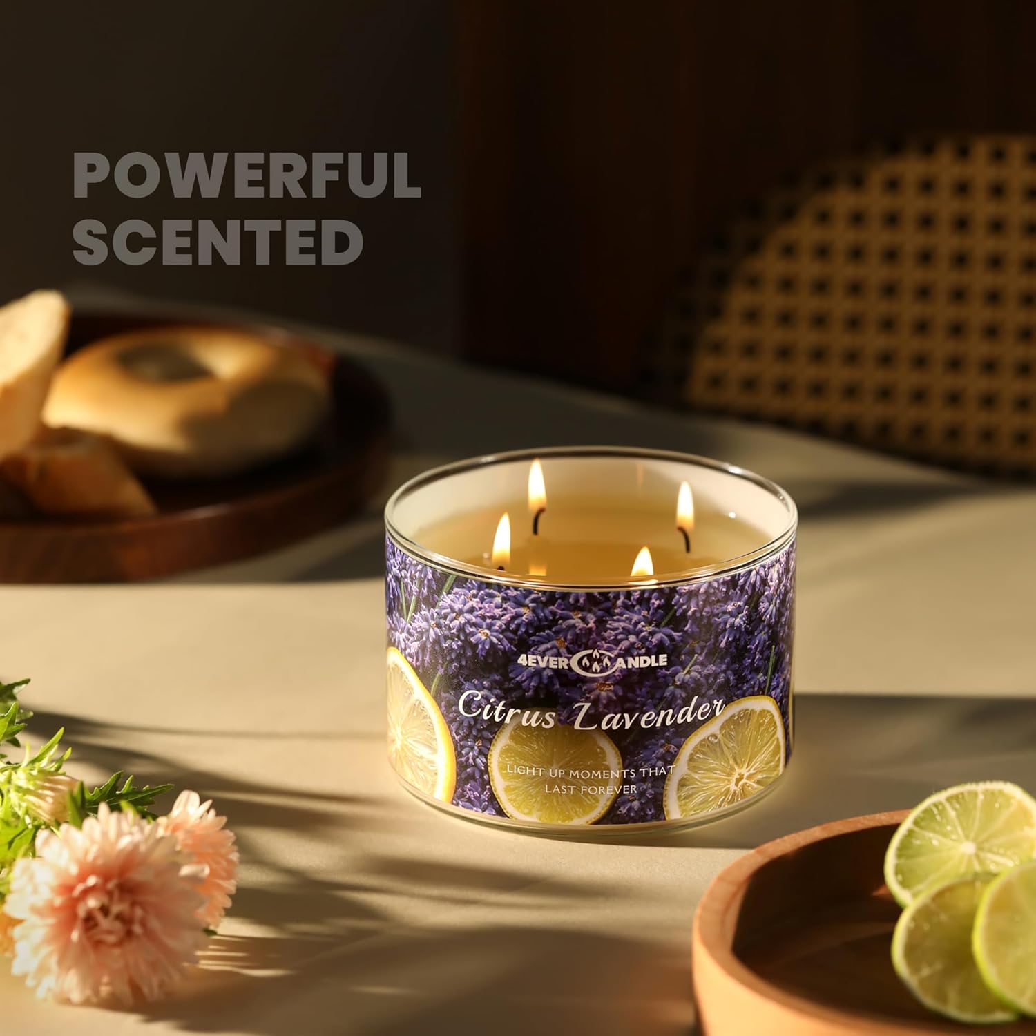 4Ever Scented Candles | 4-Wick 18Oz Soy Wax Candle | Up To 50Hrs Clean Burn | Aromatherapy Candles For Home Scented | Gifts For Women & Mom, Citrus Lavender