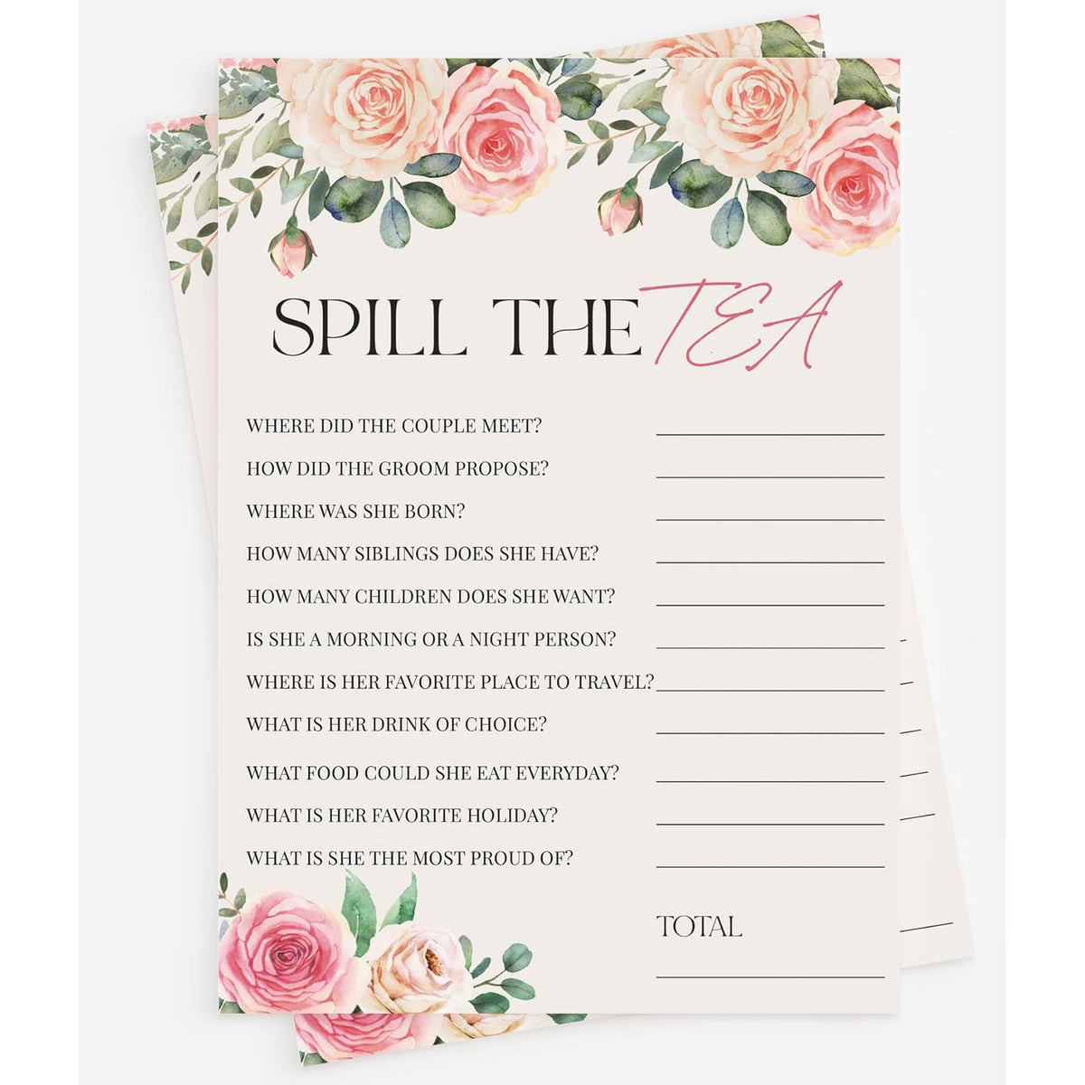 50 Spill The Tea Party (50-Cards) Fun Bridal Shower Game Activity, Who Knows The Bride Best, Decorations, Engagement Party, Rehearsal Dinner, Bridgerton