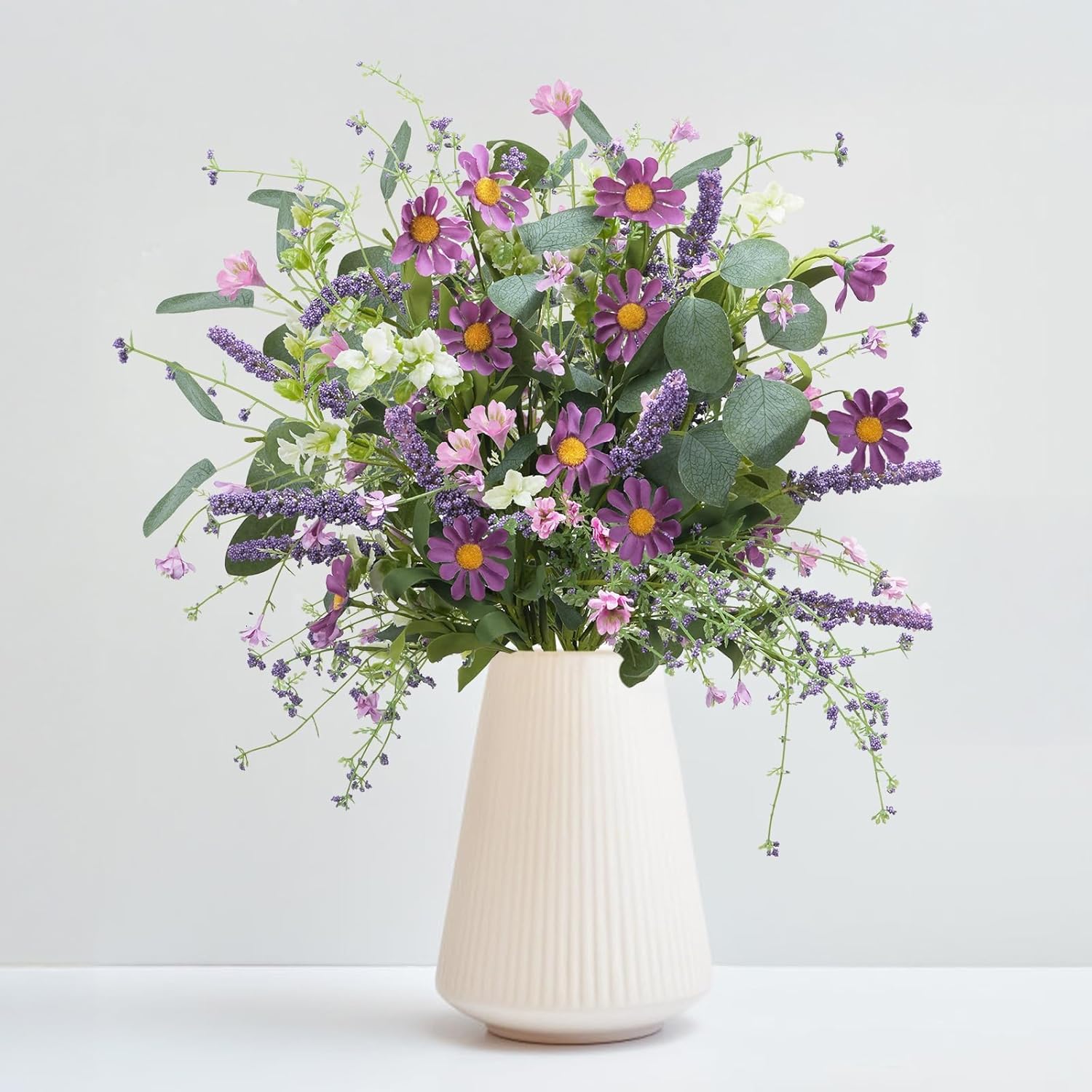 4 Bundles Spring Flowers Artificial Fake Wildflowers Bouquet Purple Daisy Flowers Faux Flower Arrangements Silk Flowers For Home Decor Indoor Table Centerpieces Vase Office