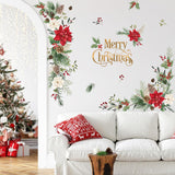Christmas Flower Wall Stickers - Leaves And Floral Window Wall Art Decals For Xmas Party, Living Room