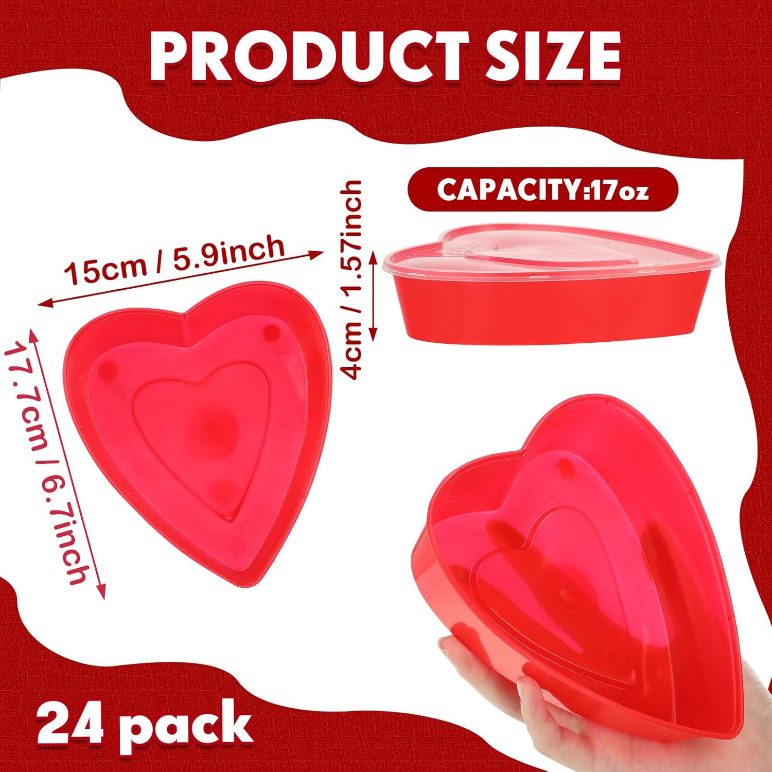 24 Pcs Valentine'S Day Heart Container 16.9 Oz/ 500 Ml Heart Shaped Box Food Storage Containers With Lids Love Shaped Seasoning Containers Reusable Dessert Box For Valentine Fruit Vegetable