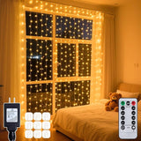 300 LED Curtain String Lights 9.8FT x 9.8FT Warm White Plug In Fairy Lights with Remote Dimmable Timer 8 Modes for Wedding Decor