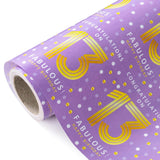 13Th Birthday Wrapping Paper - Mini Roll - 17 Inch X 33 Feet - Purple Gold Polka Dots Design For Birthday, Party, Holiday