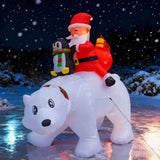 6Ft Christmas Inflatable Outdoor Decoration, Blow Up Santa Claus Penguin Riding On Polar Bear With Gift Boxes And Built-