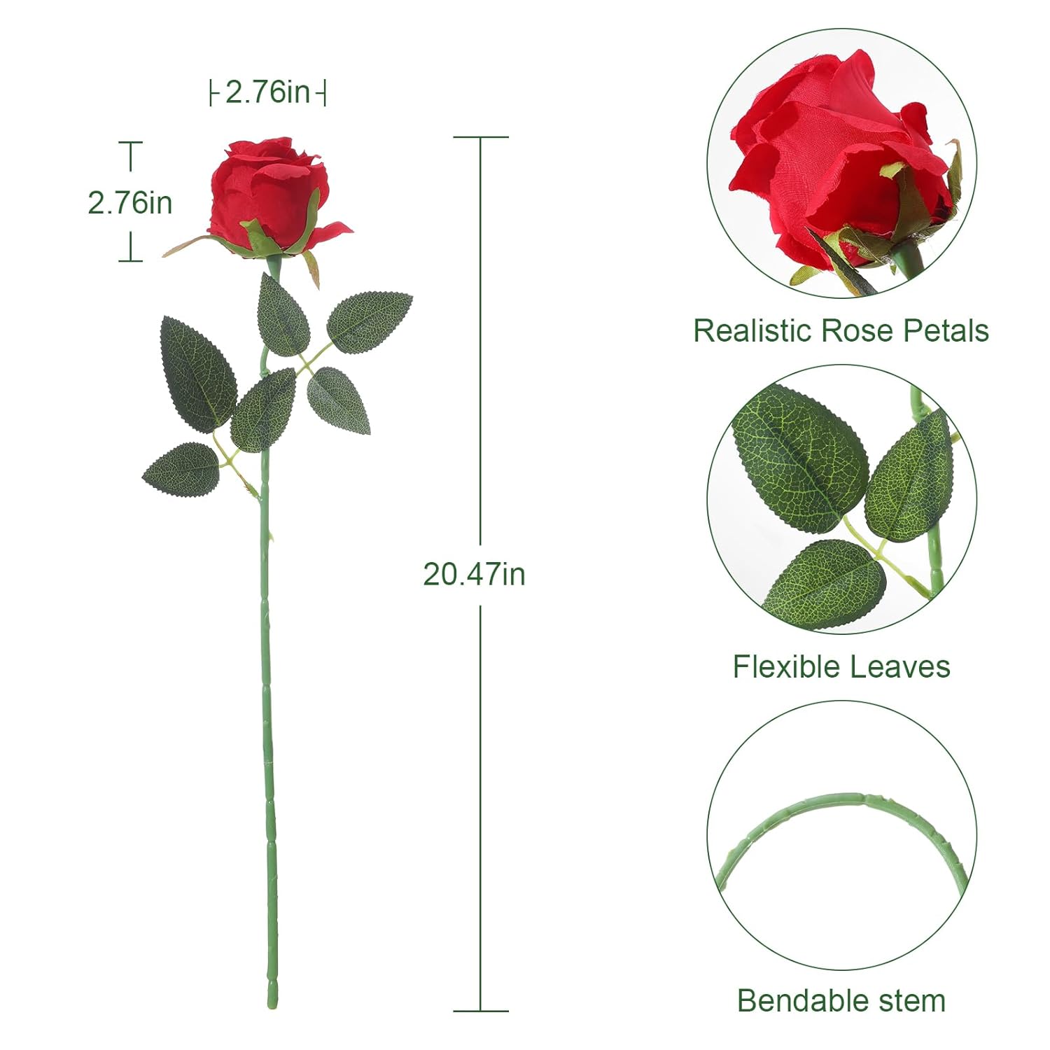 12Pcs Red Roses Artificial Flowers – Realistic Silk Velvet Fake Flowers With Long Stems For Valentines Day Wedding Bouquets Home Decoration Party Centrepieces & Diy Floral Arrangements
