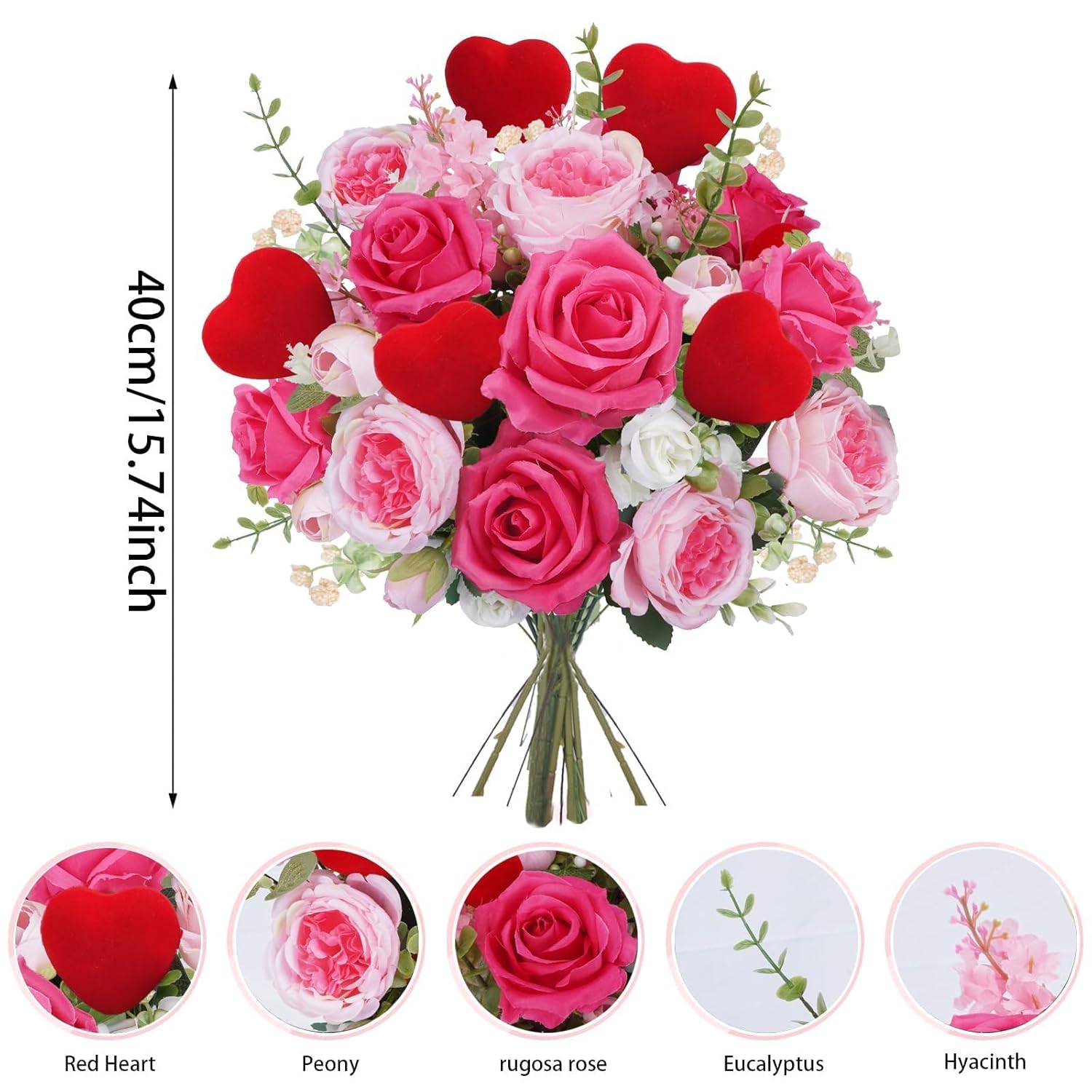 Valentine'S Day Decorations Valentines Flowers Artificial Rose Peony Fake Spring Flowers Love Hyacinth Bouquet Indoor Silk Floral Arrangements For Home Table Anniversary Wedding Decorations