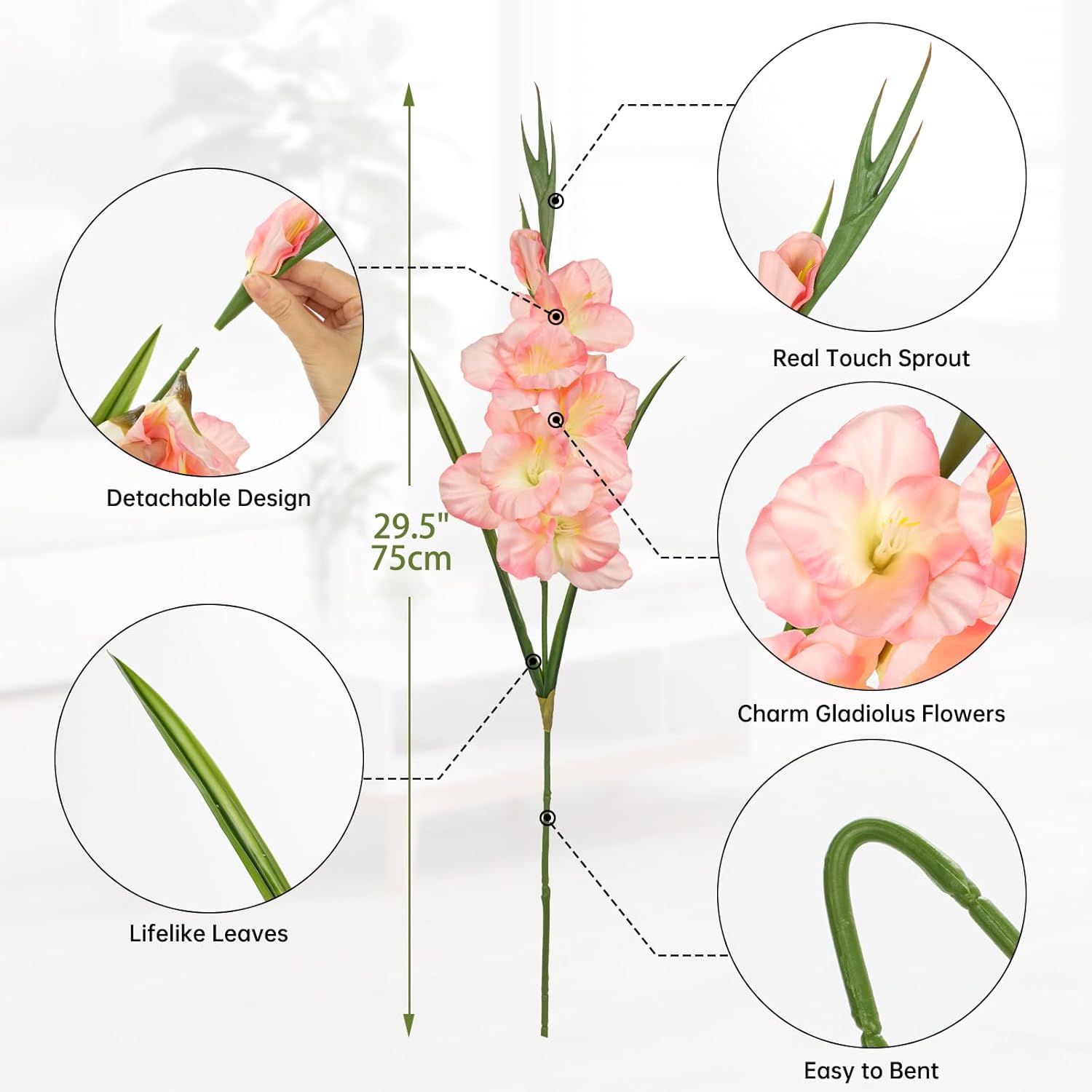 Peachy Pink Gladiolus Artificial Flowers 3 Pcs Silk Flowers With Stems Fake Flower For Vase Spring Summer Indoor Decoration Faux Florals Stems Fillers For Table Centerpieces, Wedding, Home Decor