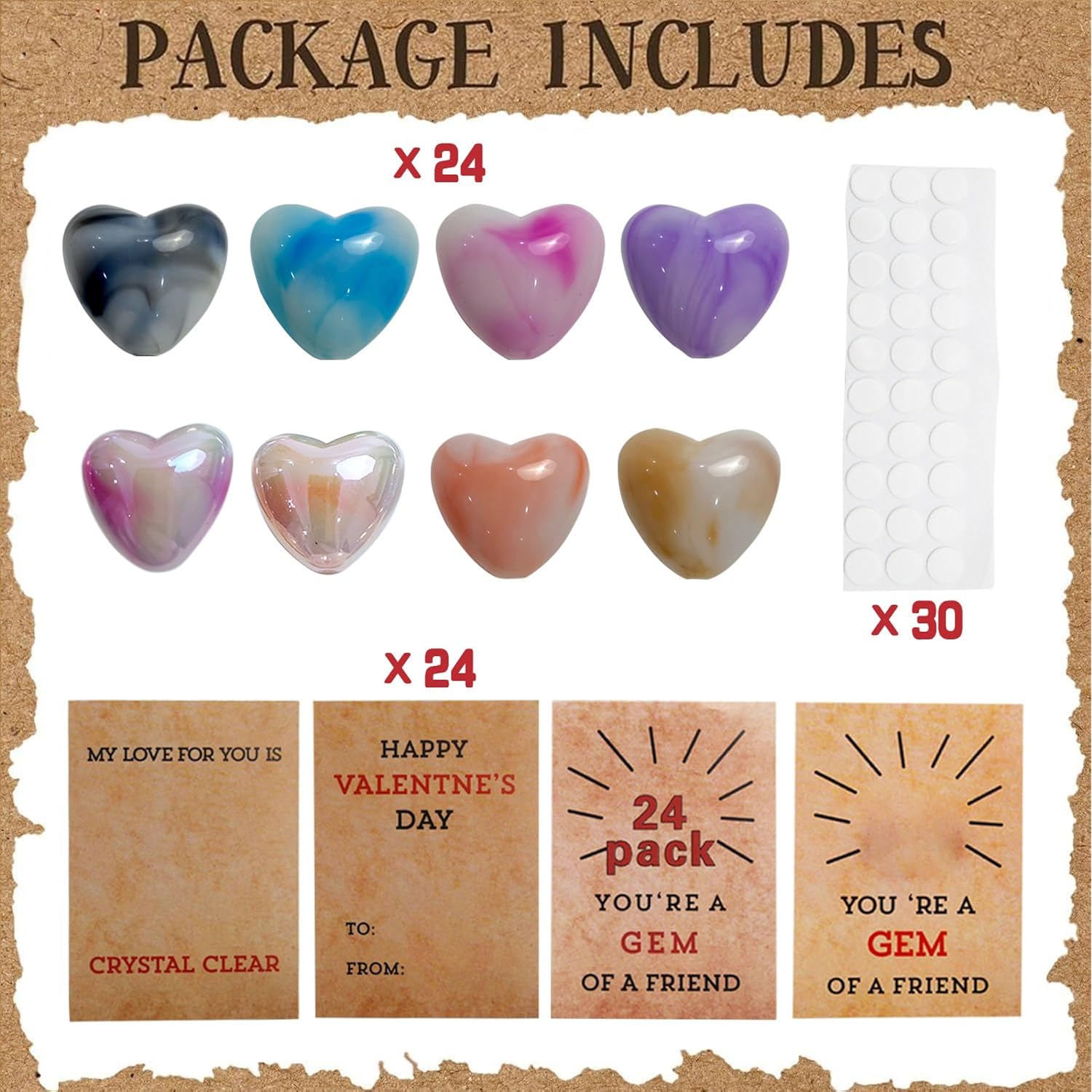 48 Pack Gem Valentines Day Cards,Valentine'S Day Cards With Heart-Shaped Gemstone For School Classroom Class Party Favor,Valentines Heart Crystals With Cards Exchange Gift For Boys Girls