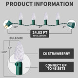 Christmas Lights C6 Led Warm White 70L Green Wire Connectable String Lights Length 24.8 Feet Indoor Outdoor For Festival