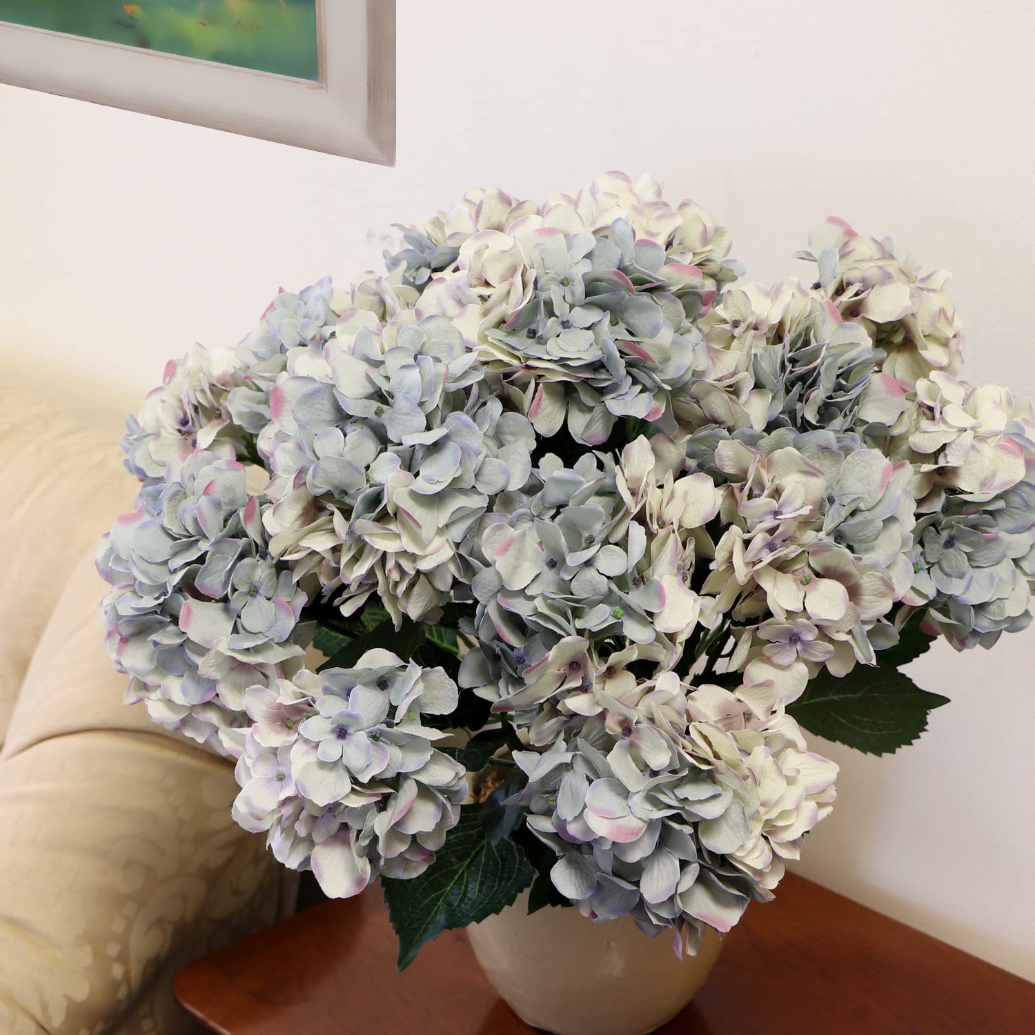 Light Blue Hydrangea Bush | 7 Sprays | 2 Pack | Uv Resistant | Silk Flowers & Foliage | Indoor/Outdoor Use | Adjustable Stem | Flowering Bush | For Home, Office, Porch, Patio Decor