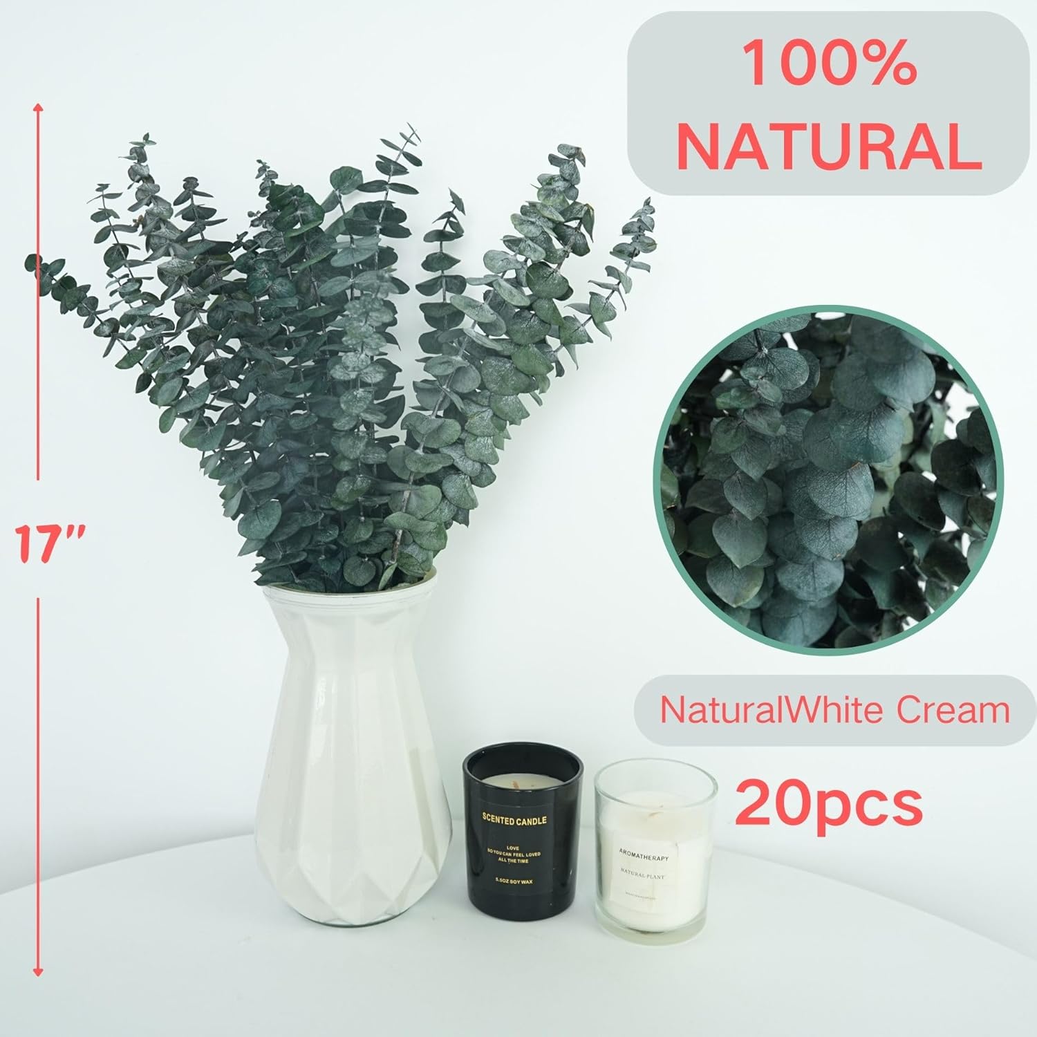 20 Pcs 17" Preserved Eucalyptus Shower & Decor Stems - Natural Aromatherapy Branches For Spa, Vase Fillers, Wedding, And Home Decoration