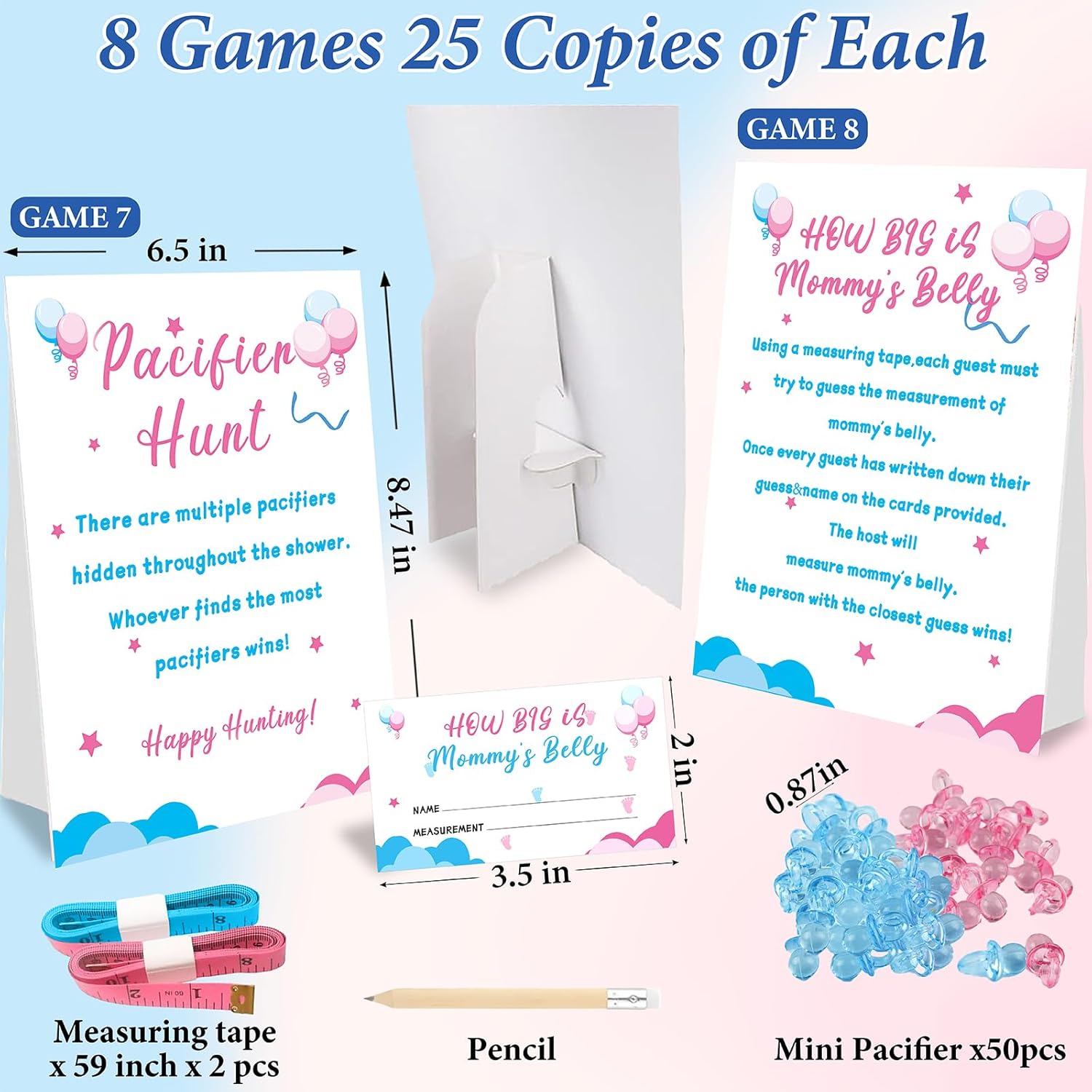200 Pieces Gender Reveal Games For Guests, Gender Reveal Decorations Idea, Baby Shower Cards And Pencils For Boy Or Girl Gender Reveal
