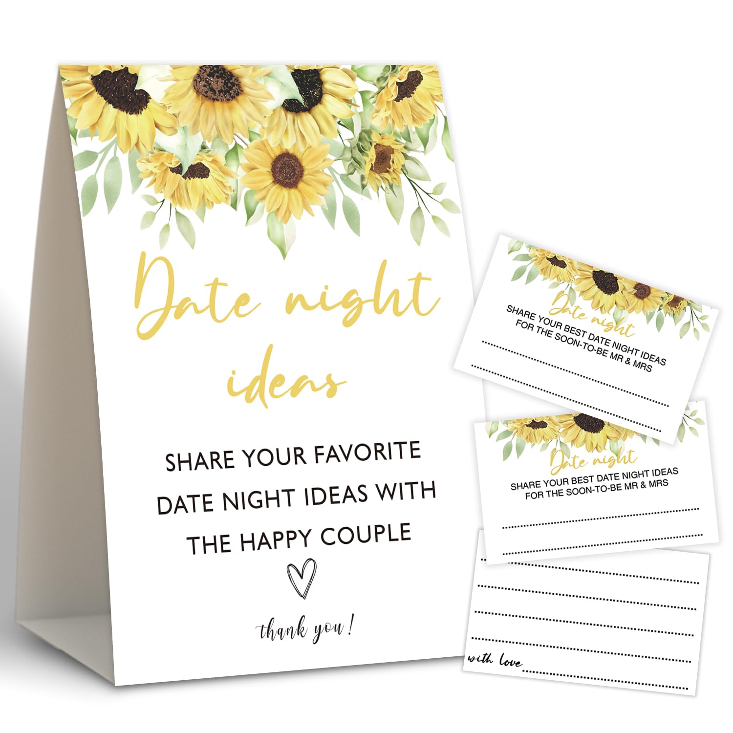 Sunflower Date Night Games,Date Night Ideas,Wedding Shower Game,Rustic Bridal Shower Decorations,Popular Bridal Shower Game,Set Including 1 Sign And 50 Date Night Ideas Cards-08